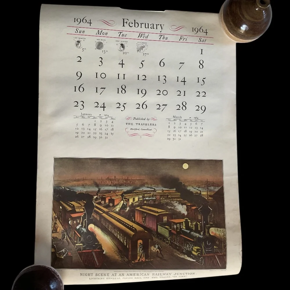 Large Vintage 1964 The Travelers Currier & Ives Calendar